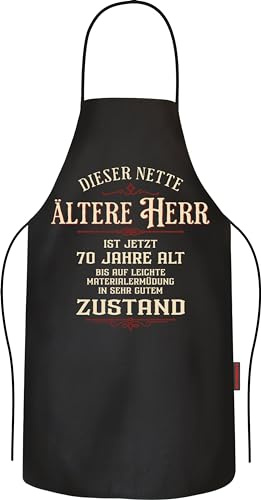 RAHMENLOS Geschenk für Männer zum 70.Geburtstag: Dieser nette ältere Herr ist jetzt 70 Jahre alt - Grillschürze Kochschürze Küchenschürze Baumwolle schwarz