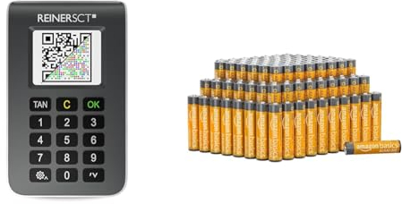 REINER SCT tanJack Photo QR I Chip chipTAN-Tan Generator für Online Banking & Amazon Basics AAA-Alkalibatterien, leistungsstark, 1.5 V, 100er-Pack
