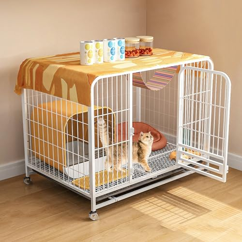Katzengehege Outdoor für Den Innenbereich mit Tablett und Hängematte, Katzenhütte, Haustierkäfig mit Um 360° Drehbarem Rad, Katzenwohnung, Katzengehege für Draußen, 78x55x121cm