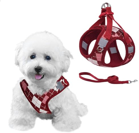 PawSailor Pettorina Cane Gilet Step-in Anti Tiro Pettorina per Cani Anti-Fuga con Motivo Scozzese, Easy Walk Traspirante Riflettente Regolabile per Cane Taglia Piccola, Cucciolo, Gatti, Rosso S