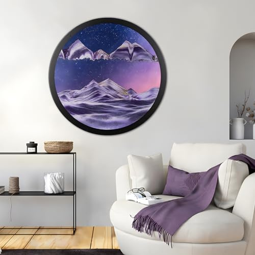 BVJKHQ Sandbilder zum Drehen, Sandbild Fließende Sandmalerei, 3D Sanduhr Dynamisch Bewegtes Sandbild Natürliche Landschaft, 360° Fießender Sand Rahmen für Home Dekor (60cm, purple1)