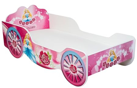 Kids Collective Kutsche Kinderbett Mädchenbett 70x140 | 80x160 mit Rausfallschutz Matratze optional | Prinzessin Kinder Spielbett 70x140 cm | von Geburt bis 6. Lebensjahr