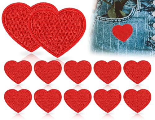 KAPSING 10 Stück Herz-Aufnäher,Herzförmige Bestickt Patches,Mini Aufbügelflicken,Bügelbilder,Bügelflicken,sticker zum aufbügeln,DIY Zubehör,für Kleidung Jacken Jeans Hüte(Rot,5.2 * 4.5cm)