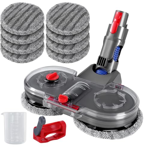 Sosayet Brosse Compatible avec Aspirateur Dyson V10 V8 V7 V11 V15, Tête de Vadrouille de Nettoyage Electrique avec Réservoir d'eau Amovible et 8 Vadrouille Lavable pour Sol Dur et Tapis
