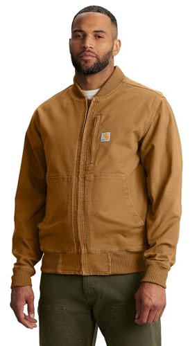 Carhartt Men's Rugged Flex Duck Relaxed Fit Bomber Jacket, Carhartt Brown, Large