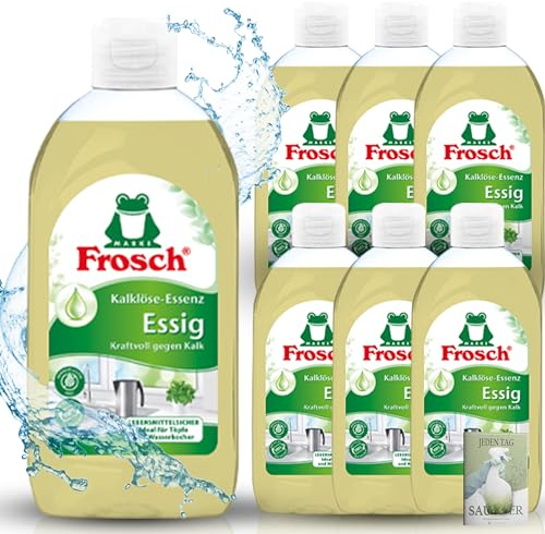 Frosch Entkalker Essig Kalklöse-Essenz 300 ml im 6er Pack (6 x 300 ml) mit Celexqua Reinigungsratgeber (e-Book) - Effektive Kalkentfernung und umweltfreundliche Reinigung für Küche und Bad