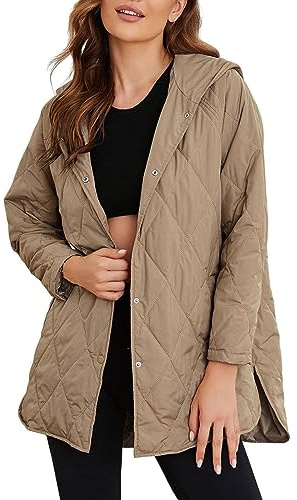 Piumino da donna, leggero, trapuntato, giacca invernale imbottita, calda trapuntata, con cappuccio, per le mezze stagioni, cappotto invernale, per le attività all'aria aperta, con cappuccio, giacca a