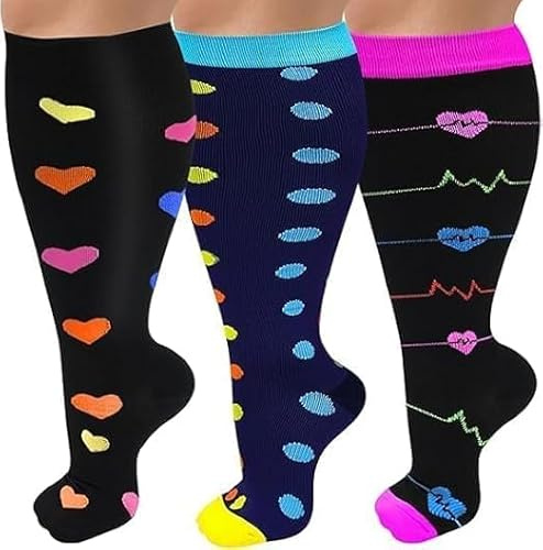 3 Paar Kompressionsstrümpfe Damen Herren Stützstrümpfe Thrombosestrümpfe xxl Dicke Kniestrümpfe Kompressionsstrumpf Compression Socks Kompressionsstruempfe Women Reisestrümpfe Flug Sport Reise Socken