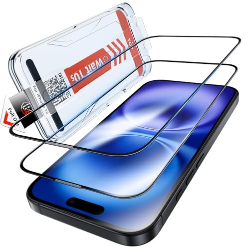 LK 2 Pack for iPhone 16 Screen Protector, 2 Pack HD Tempered Glass Film, Auto Dust-Elimination Installation Tool, No Bubbles No Dust Anti-Scratch, 9H+ Hardness, Full Coverage Protection