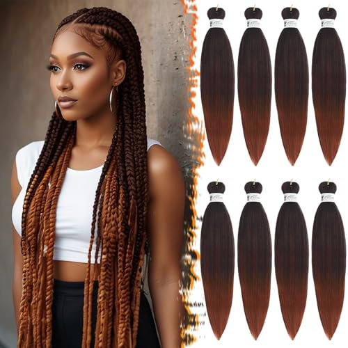 BARSDAR Pre-Stretched Braiding Hair, 66cm 8 Confezioni Ombre Rame Lunga Braiding Twist Hair Yaki Texture Hot Water Sintetici Africane Extension Capelli Per Trecce Braiding Hair - T1B/350#