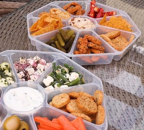 Shop4allsorts 8 Section Nibble Tray with lid - Plastic Serving Tray - Platter for Party Food - Reusable Buffet Snack Trays - Eight Compartment Nibble Serving Dishes. Set of 2.