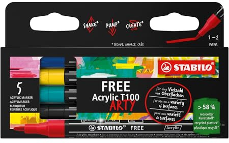 STABILO - Acrylmarker - FREE Acrylic T100 | Strichbreite 1-2 mm, 5er Pack, ROYAL