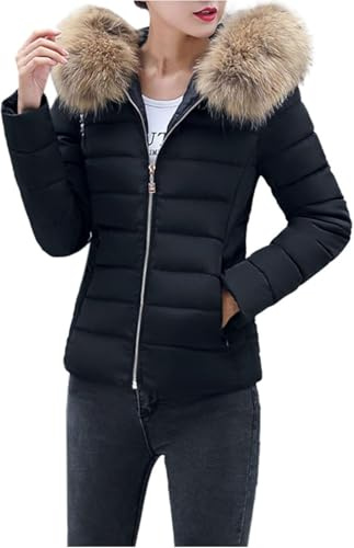 Las Mujeres Elegante Corto con Capucha Abrigo de Plumas de Invierno de Gran Cuello de Pelo Delgado cálido Parka de Viaje al Aire Libre Chaqueta Acolchada