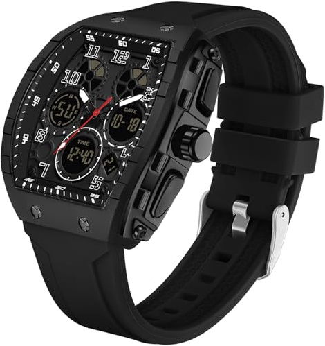 Rechteckige Herrenuhr Weiß Herren Uhren Digital Analog Uhr Chronograph | Cooles Design Kreative Quarz Armbanduhr mit Doppelzeit Timer Stoppuhr 5ATM Wasserdicht Sportuhr