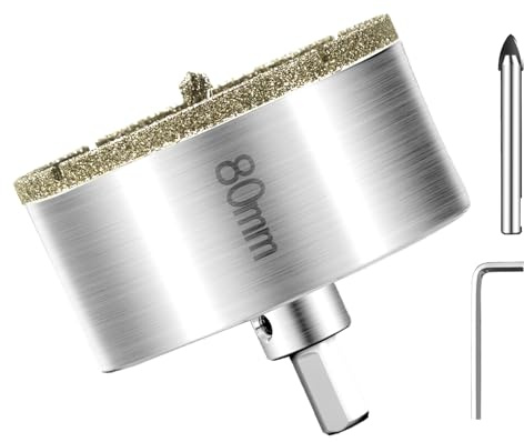 Diamond Drill Bit Hole Saw 80 mm with Centre Drill Professional Diamond Core Hole Drill Tile Drill Glass Drill Metal Hole Saws Universal HSS Hole Saws for Glass Tile Ceramic Marble