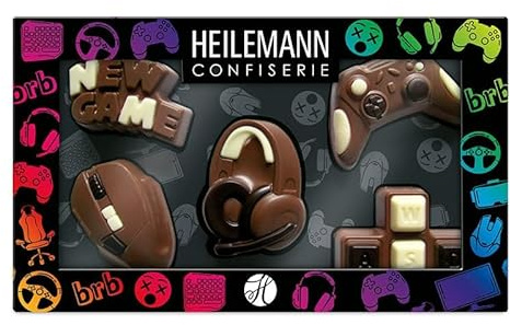 Heilemann Schoko Geschenkverpackung Gaming Edelvollmilch 100g | aus cremiger Vollmilchschokolade, liebevoll verziert mit weißer und Zartbitterschokolade, Perfekt als Geburtstagsgeschenk