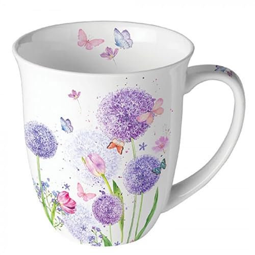 Ambiente Tazza da tè tazza da caffè tazza 0,4 l fiori farfalle prato in colori pastello tazza fine porcellana serie Flower beauty