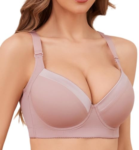 Women Push Up Bra Hide Back Fat Smoothing Bra Comfort Lightly Underwire T-Shirt Bra (Purple 38C)