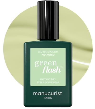 Manucurist Green Flash LED Classic Pistachio - Pale Green Gel Nail Polish - Vegan, 12-Free - Strengthens and Protects - Nail Varnish for UV Nail Lamp - Made in France