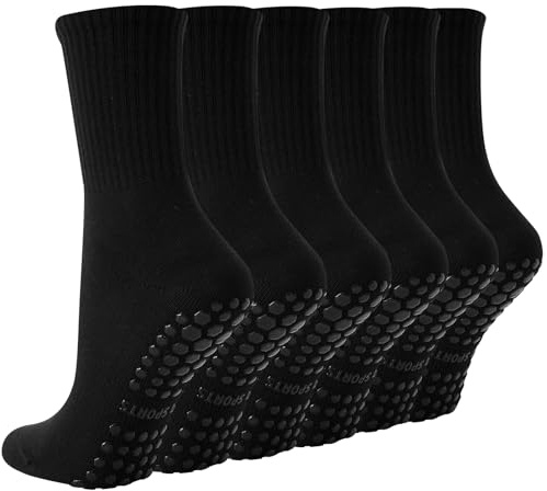 BISOUSOX 3 par halkfria strumpor pilates dam yogastrumpor storlek 36-40 klassisk dans sportstorlek icke-slip för sjukhus gym fitness bar dans, 3 par 3 svart, 36/40 EU