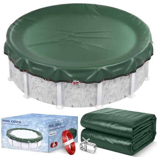 Bâche d'hiver ronde 500D extra épaisse pour piscine hors-sol avec treuil et câble, vert