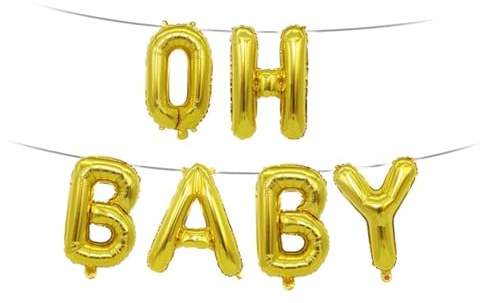 Gleemix Gold OH BABY Girlande Ballons, Folienballon Buchstaben, Oh Baby Luftballons Geburtstag, Welcome Home Babys, Helium Ballos für Babyparty Deko Schwangerschaft Verkünden Gender Reveal Party Deko