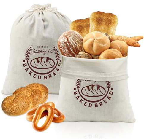 Brotbeutel Leinen, 2 Stück Brottasche mit TPU-Futter 45×35cm Brotbeutel Aufbewahrung Frischhalten Wiederverwendbar Brotsack zum Frischhalten Leinenbeutel für Brot mit Kordelzug für Obst Gemüse