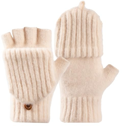 Bodvera Winter Fingerless Gloves Mittens for Women Warm Knitted Gloves Convertible Mittens Flap for Texting Driving