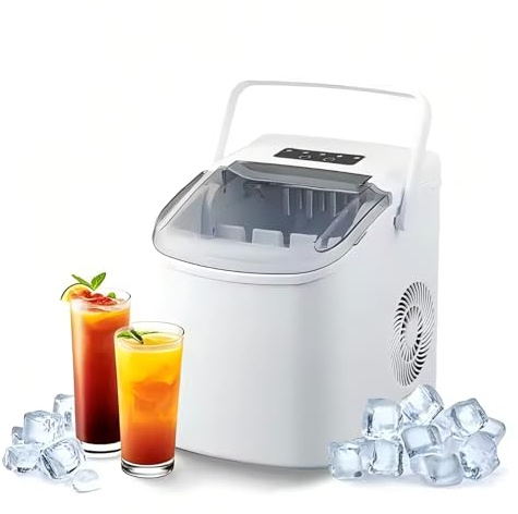 PIDAN TECH Macchina per Il Ghiaccio Portatile 26LBS/24H - Macchina per Il Ghiaccio da banco con autopulizia, 9 cubetti in 6-8 Minuti, 2 Dimensioni del Ghiaccio per casa, Ufficio, Bar.