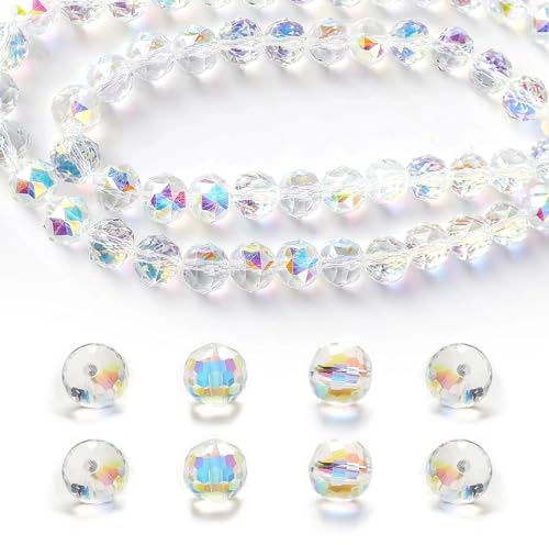 HUANR 100 Pz Perle per Braccialetti, 10 mm con Fori Perline di Vetro, Colorato AB Perline per Collane Fai da te Adulti, per Realizzare Bracciali, Orecchini, Accessori per Capelli