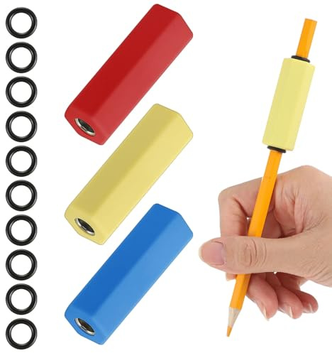 Humyoun 3 Pcs Pencil Pen Weights 1.59 oz, Handwriting Aid Kit for Children Elderly Special Need, Metal Weighted Pencil Holder Tool for Autism Tremors Fine Motor Skills(Blue, Red, Yellow)