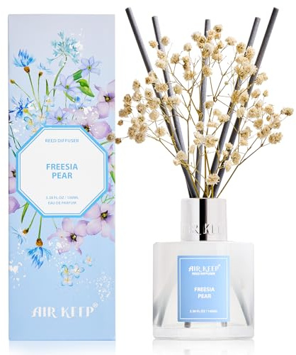 Airkeep Raumduft mit 8 Duftstäbchen 100ml, Freesia Pear Langanhaltender Lufterfrischer, Natürlicher Duft, Deko für Badezimmer, Schlafzimmer, Wohnzimmer & Büro