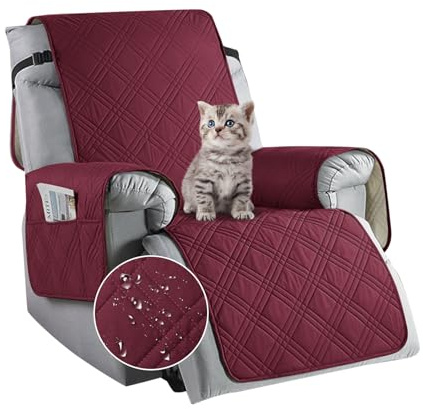 MeYuxg Sesselschoner für Relaxsessel,Stretch Sesselschoner mit Armlehne,Sesselbezug Fernsehsessel mit Speicher Taschen, Anti Sesselüberwurf Lehnenschutz,Weich Atmungsaktiver Sessel Überzug(Weinrot)