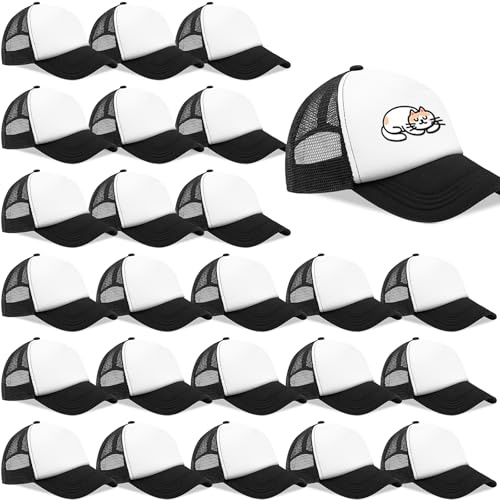 24 Stück Kinder Trucker Cap Rohlinge für Sublimation Kinder, Leere Mesh Baseball Caps Blanko in Kindergröße, Atmungsaktive Snapback Mützen für Jungen und Mädchen, Großpackung für DIY Druck, Schwarz