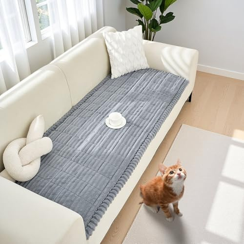 Tel Charme * Universal Soft Corduroy Sofa Cover - Non-Slip Washable Couch Cover for 1, 2, 3 Seater, Thick Durable Furniture Protector for Living Room, Pet & Kid Friendly(Light Grey, 70 * 180cm)