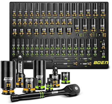 Mr.wintek 80-Piece 1/2 & 3/8 Drive Impact Socket Set, 6 Point, Professional Metric Deep & Shallow Sockets (8-32mm), Cr-Mo, Includes 1/2 Drive 90-Tooth Ratchet Handle for High-Torque Applications