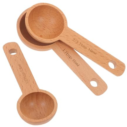 SHINEOFI Lot de 3 Cuillères Doseuses en Bois de Hêtre pour Café Thé Épices – Doseur à Café en Bois Naturel Ustensiles de Mesure Compacts Cuisine et Pâtisserie