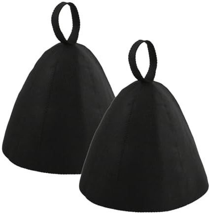 2 Pcs Sauna Hat, Felt Sauna Vaporarium Hats with Hanging Loop, Sauna Cap for Heat Protection, Steam Bath Hat for Women Men, Felt Bath Cap for Steam Room (Black)