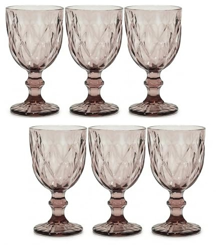 Set 6 Calici Colorati in Pasta di Vetro Rosa 26cl Bicchieri Pink per Acqua vino Design Vintage Crystal diamante eleganti a tavola in casa o uso professionale