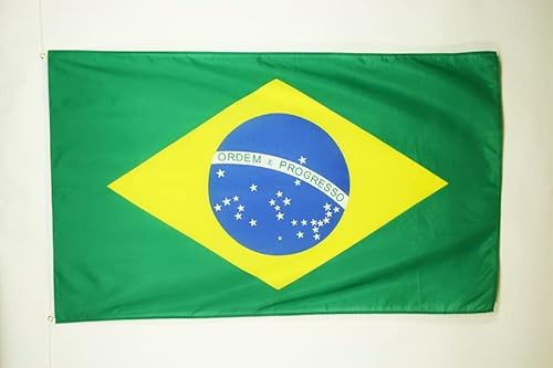 AZ FLAG Drapeau Brésil 150x90 cm Brésilien Polyester Léger 2 Œillets | Usage intérieur Drapeau décoratif Brasil coutures doubles et bords renforcés avec œillets métalliques