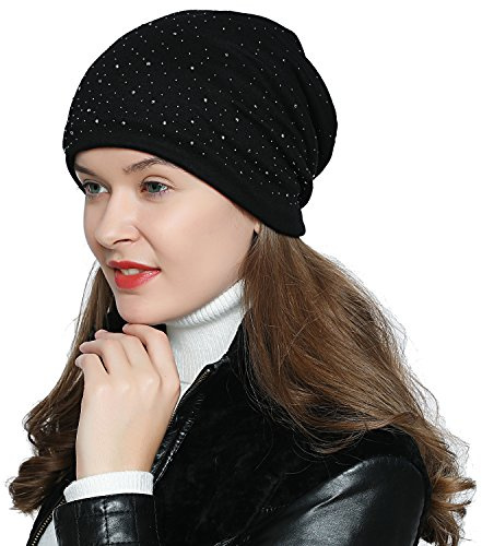 Dammössa vintermössa slouch beanie silverpaljetter nitar svart