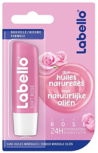 Labello Lip Care Soft Rose Lip Balm, Moisturizing and Gently Softening, Natural Finish, 4.8 g x 6