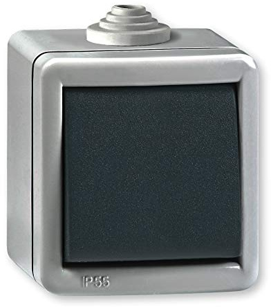 Ein/Aus Aufputz Schalter 10AX/250V~ / IP 55 (Metallausführung) Grau mit Wippe in Anthrazit