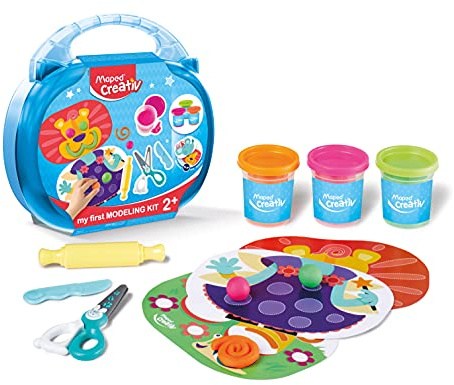 Maped - Set de Pintura para Niños - Kit Mi Primera Masa de Modelar - Apto a Partir de 2 Años - Incluye 1 Cuchillo y 1 Rodillo de Plástico, 1 Tijeras, 3 Botes de Masa y 3 Fichas de Actividades