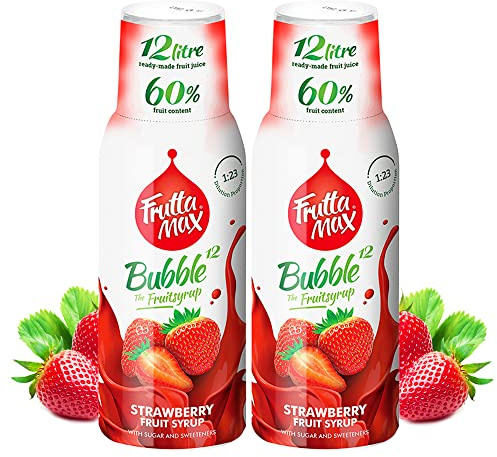Sirop FruttaMax Fraise | Moins de sucre | 60% de concentré de fruits réels | Compatible avec machine à soda 2 x 500 ml