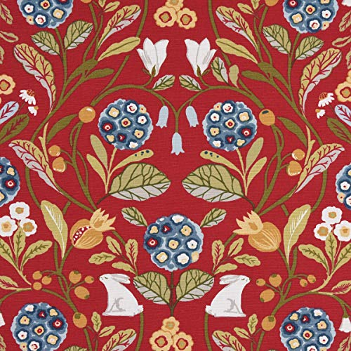 Clarke & Clarke DekostoffBlumen Hase rot grün blau 138cm
