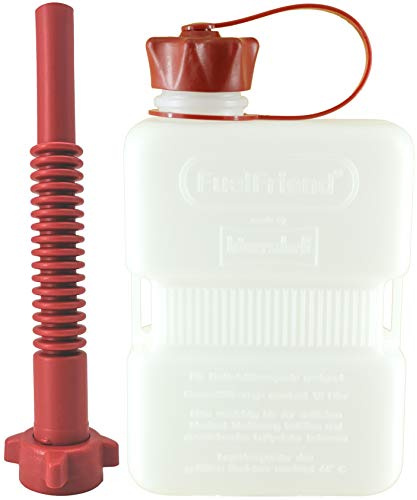 FuelFriend®-PLUS CLEAR 1,0 Liter - Klein-Benzinkanister Mini-Reservekanister + Flexibles Premium-Auslaufrohr