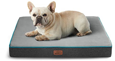 Bedsure Memory Foam Dog Bed for Small Dogs - Orthopedic Pet Beds for Crate with Removable Washable Cover and Nonskid Bottom - Plush Flannel Fleece Top Pet Mat, Grey