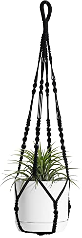 Baumwollseil Blumentopfhalter Hängeampel Pflanzen Makramee Blumenampel für Innen Außen Decken Balkone Dekoration, 89cm(schwarz, 1 Stück)