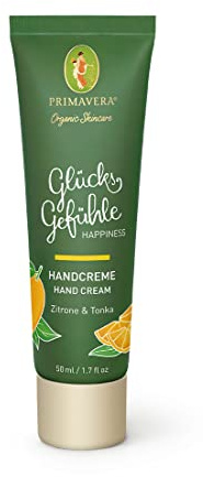 PRIMAVERA Glücksgefühle Handcreme 50 ml – Naturkosmetik – Zitrone, Tonka Duft – regeneriert, aktiviert, schützt